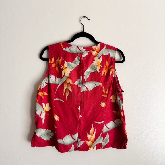 Tommy Bahama Vintage Red Floral Silk Button Up V Neck Vest Blouse - Large - Picture 6 of 7